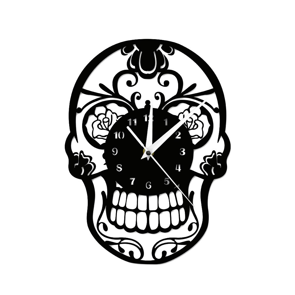 VOSAREA Quiet Sweep Second Hand Skull Pattern Wall Clock Black