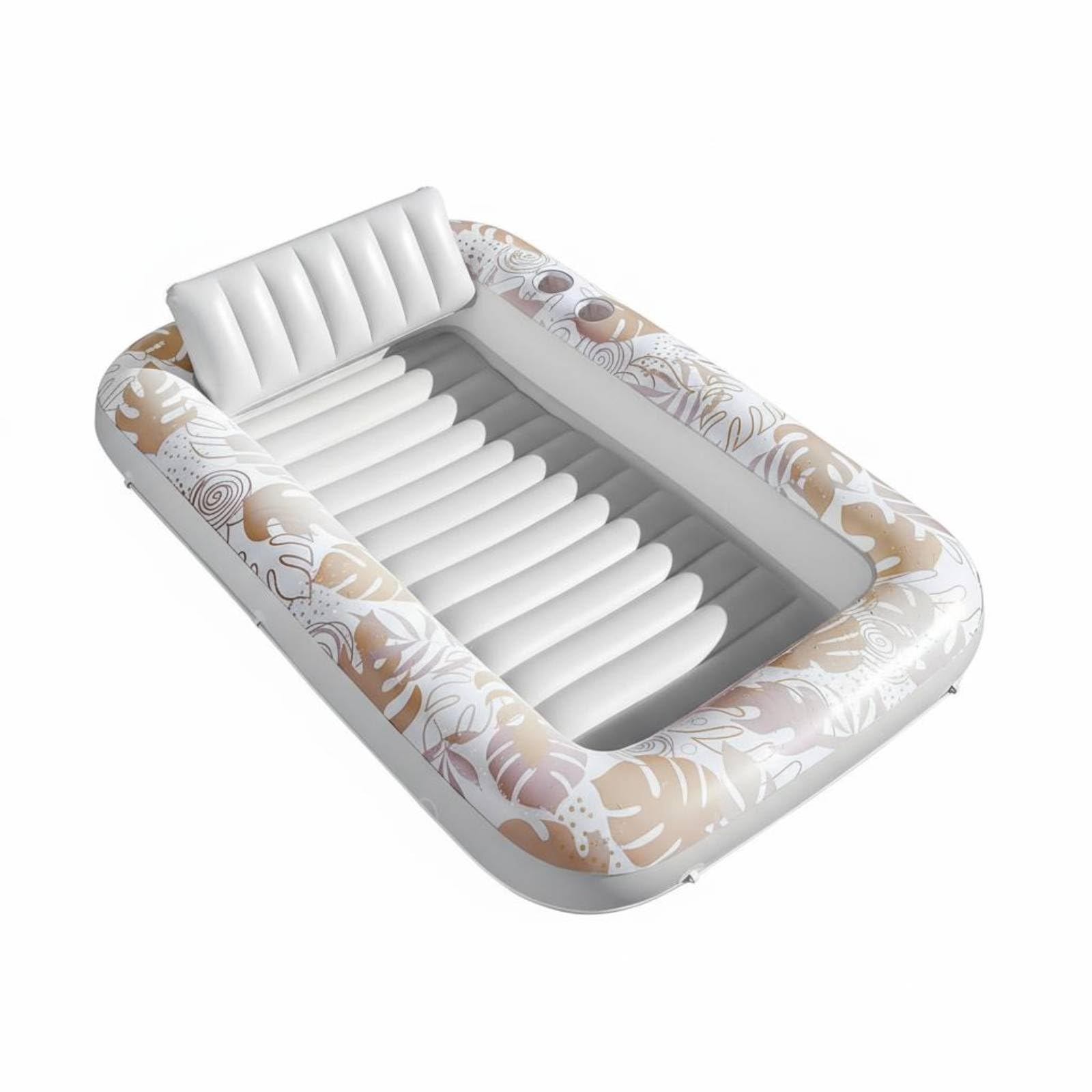 Letto Galleggiante Gonfiabile Lettino Gonfiabile Materassino Piscina Amaca Acqua con Pompa Domestica Gonfiaggio Rapido Portabicchieri Cuscino, Platino