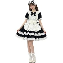 Japanese Maid Outfit Cosplay Costume French Maid Dress with Bow Headband Halloween Party Lolita Dresses