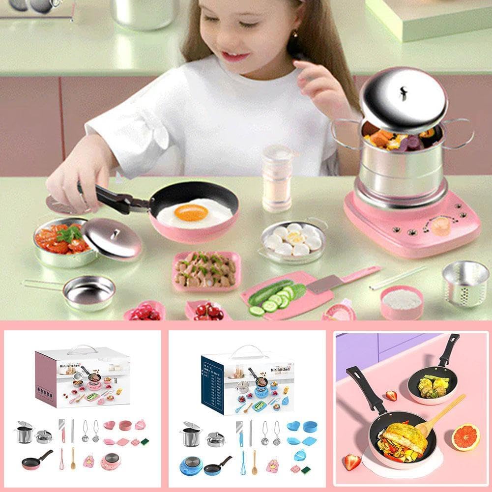 Juego de cocina para niños, 22 piezas, accesorios de juguete de acero de grado alimenticio, juego real para niños