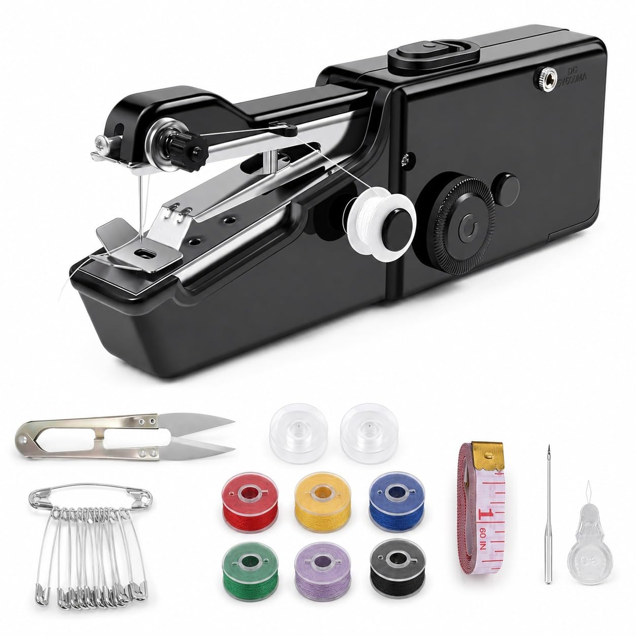 Nähmaschine,Handnähmaschine,Tragbare Mini Elektrische Nähmaschine mit Nähzubehör, für Anfänger, Einfach Bedienbar für Leder, Stoffe, Kleidung & Heimtextilien (Schwarz)