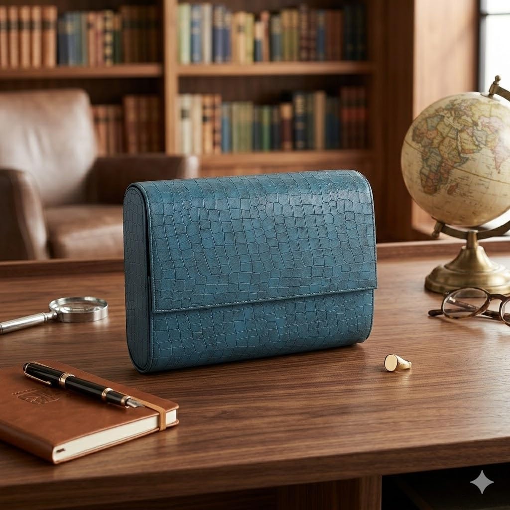 essart Scatola per orologi di alta qualità a 8 scomparti, per uomini e donne, in pelle PU, organizer rotondo per orologi da viaggio, con serratura e cuscino WR-1018-Croco-verde