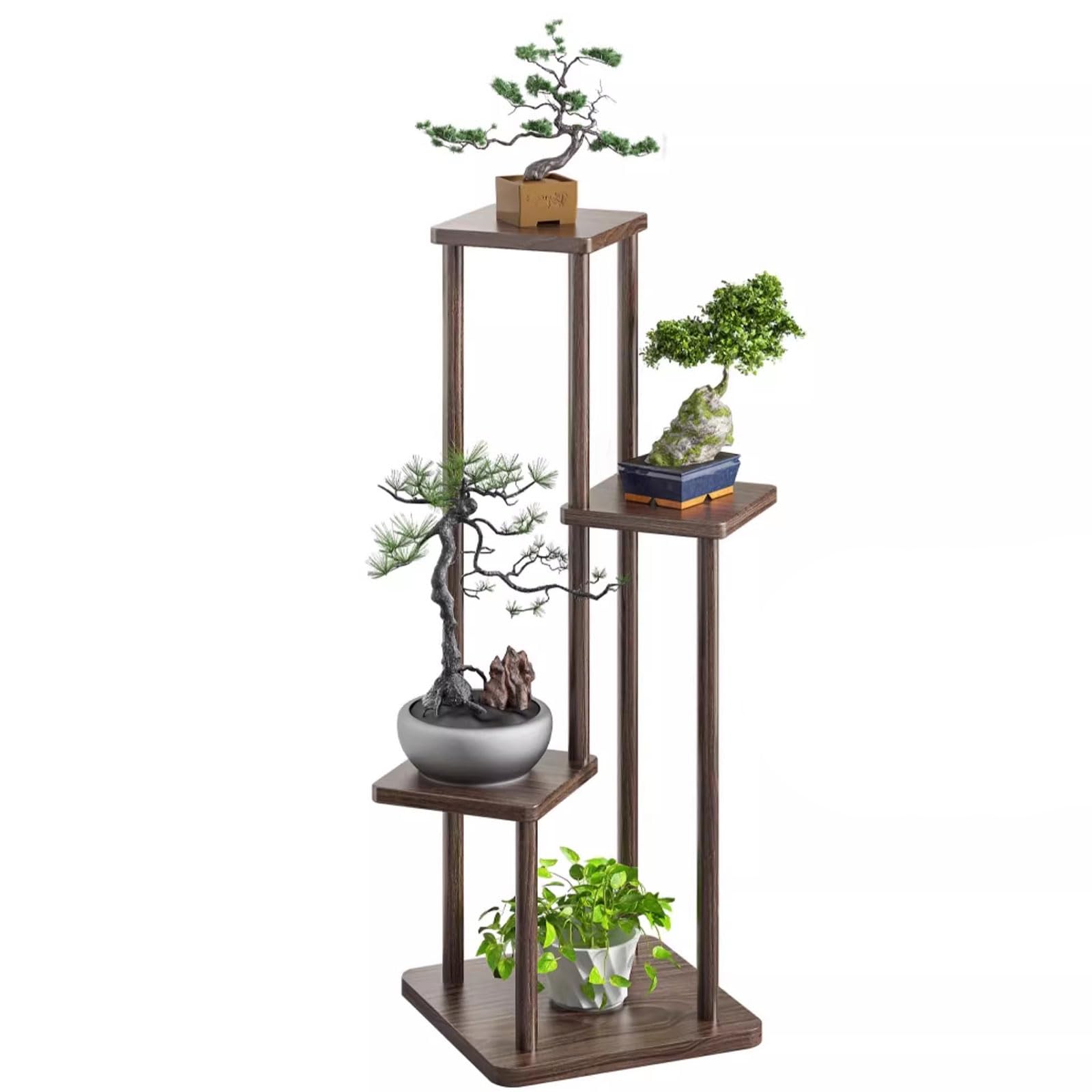 Meuble plantes bois noyer robuste à 4 niveaux pour intérieur et patio