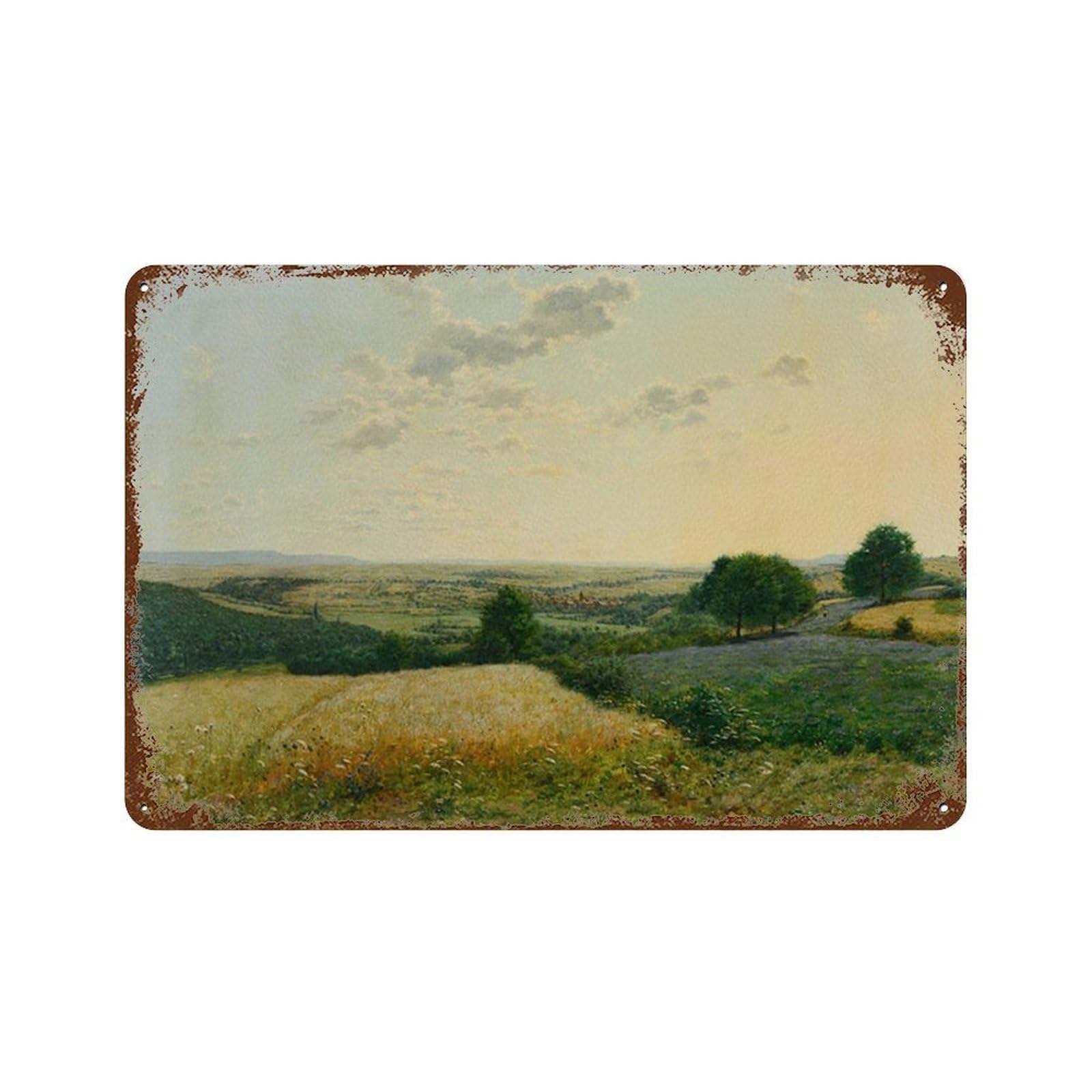 xiaoxiaoshen Summer Wheat Field Landscape, Vintage Oil Painting Wall Decor Art Metal Tin Poster Modern Home Decor Art Home Bar Shop Decorations Vintage Sign 20x30cm
