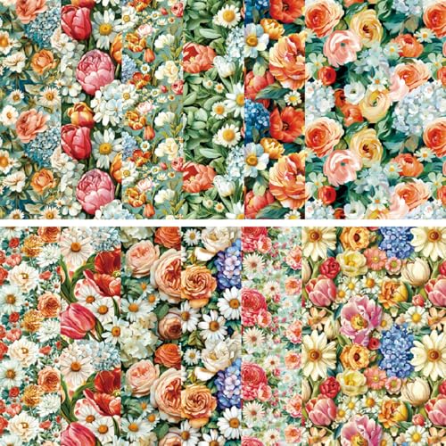 DiiWmme Paquete de papel floral de alta calidad: 24 hojas (6 x 6 pulgadas) de papel de alta calidad sin ácidos de 160 g/m² en 12 diseños florales vibrantes, perfecto para álbumes de recortes, tarjetas