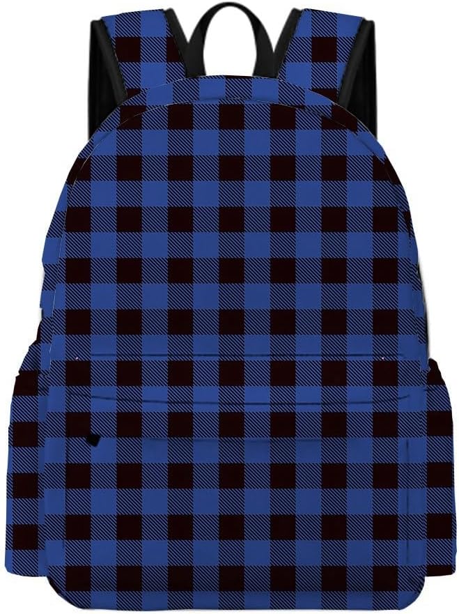 Blue Check Plaid Backpacks Bookbag Classic Buffalo Plaid Laptop Bag Daypack Travel Work Hiking Camping Bag 16 Inch