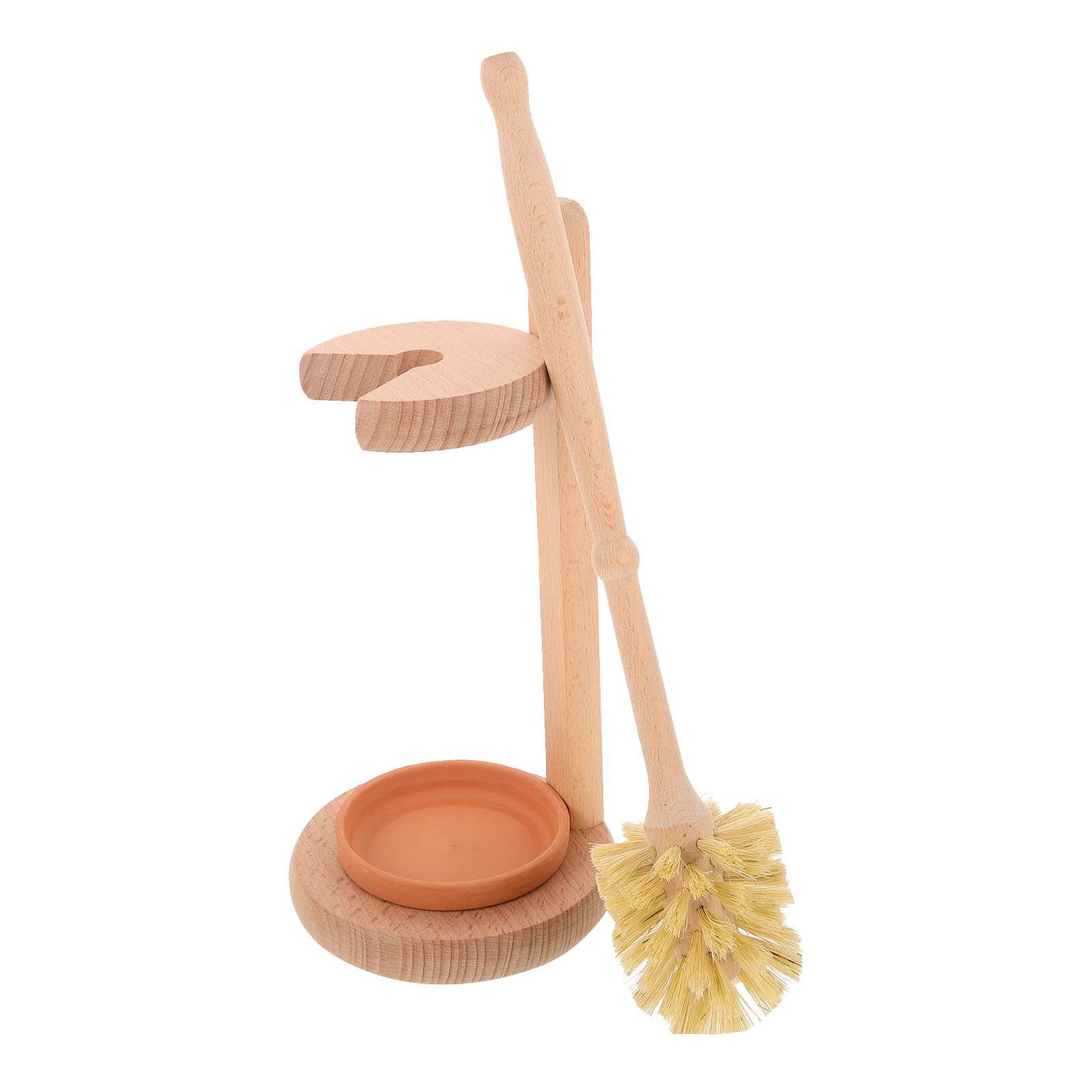 Cepillo de Inodoro con Soporte, Juego 1 Set Madera y Cerámica | Color Caqui, Uso en Oficina y Centro Comercial, Limpieza Fácil, Eliminación Profunda de Manchas