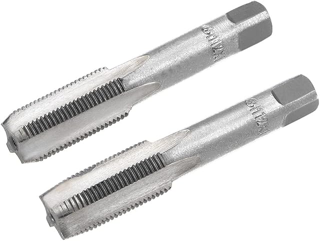 sourcing map Metric Hand Tap M12 Thread 1 Pitch 4 Straight Flutes H2 Alloy Tool Steel Bottom & Taper Screw Tap Set Tapping Tools for Repairing 1 Pair