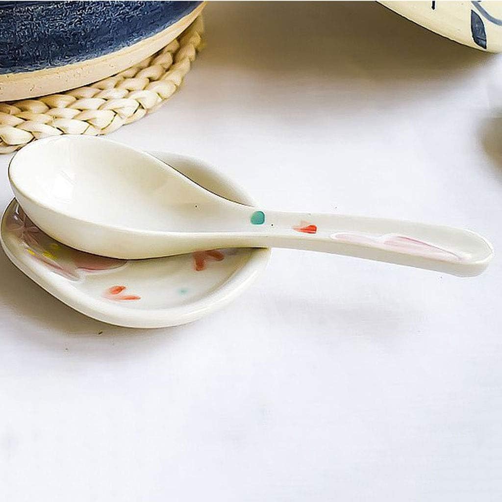 Durable Spoons Cute Ceramic Ceramic Long Handle Small Soup Spoon Retro Spoon Creative Porcelain Soup Spoon with Spoon Holder Dinner Spoon (Size : C)