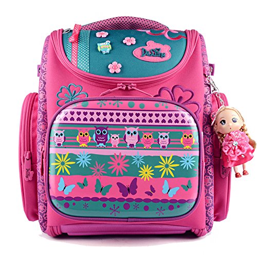 MQ Sac à Dos Fille Maternelle Léger Cartable Fille Scolaire Primaire Solide Cartoon Dessins Mignon Animés Grande Capacité Prévenir Dos Voûté pour Enfants BéBés 3-10 Ans avec Poupée Princesse Rose