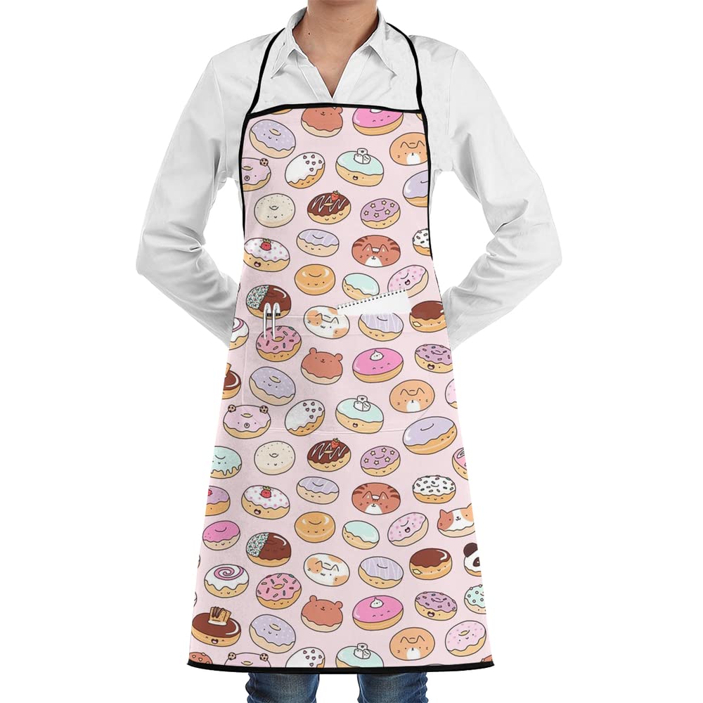 Animal Donuts Cats Panda Aprons for Women Men Kitchen Chef Apron with Pocket Bib Apron for Cooking Baking BBQ