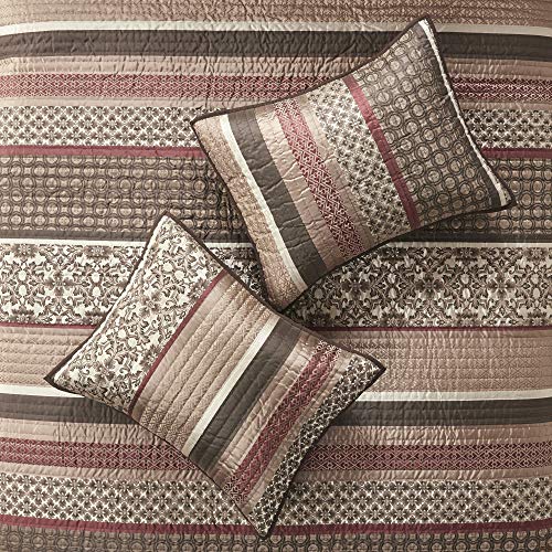 Madison Park Quilt Set Luxurious Jacquard Stripes Design - All Season, Coverlet Bedspread Lightweight Bedding Layer, Shams, Decorative Pillow, King/Cal King(104"X94"), Floral Red 5 Piece #TOP4