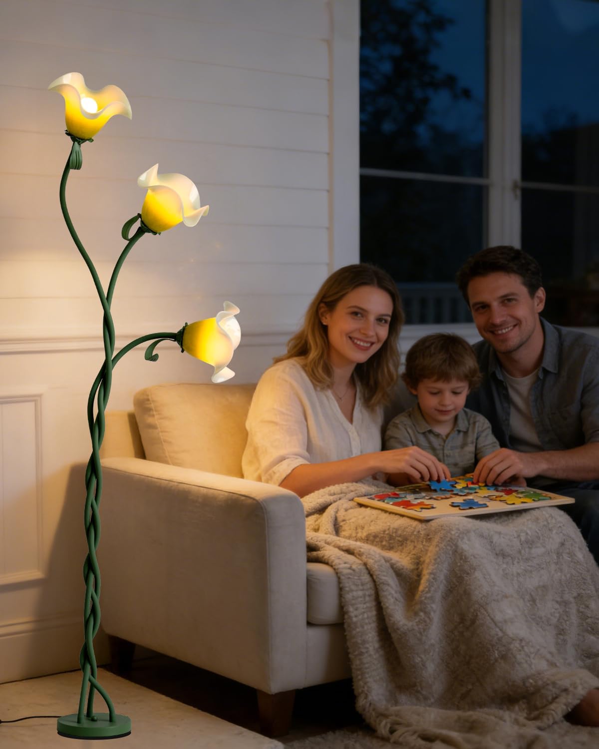 Flower Floor Lamp for Living Room,Tall Standing Reading Lamp with Flexible Neck,3 Color Temperatures LED Dimmable Decorative Light,Green Calla Floor Lamp for Bedroom Corner (Green)