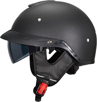 VCOROS Half Helmets Motorcycle VF08 Half Face Helmet Sun Visor Quick Release Buckle DOT Certified Cycling Retro Cruiser Helmets for Adults Men and Women