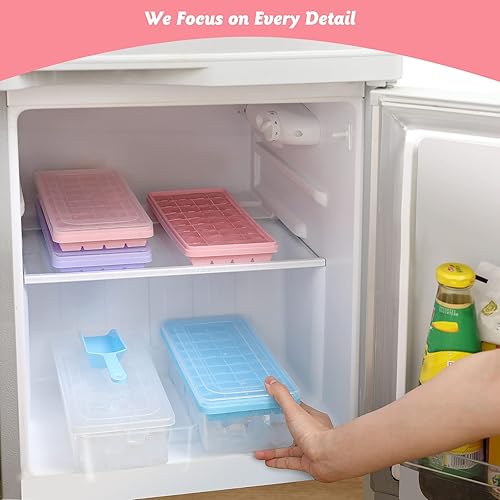 Miniatura 6 de Bandeja de silicona para cubitos de hielo de grado alimenticio con tapa y contenedor de almacenamiento para congelador, bandeja de hielo de 36