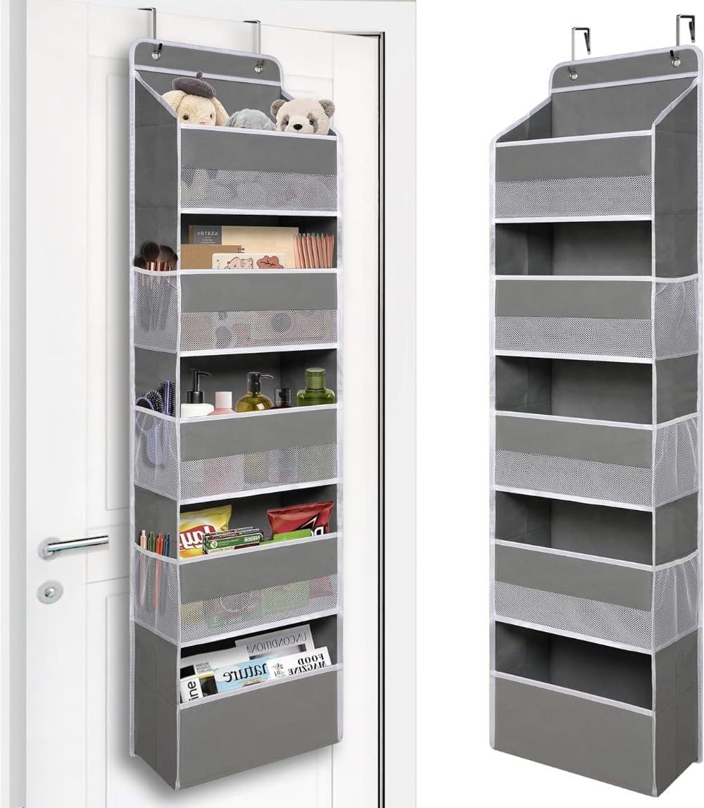 壁掛けポケット ドアマウント収納ポケット 6層大容量 透明窓付き 壁掛け収納バッグ 吊り下げ式収納バッグ 丈夫な不織布製 丈夫な小物