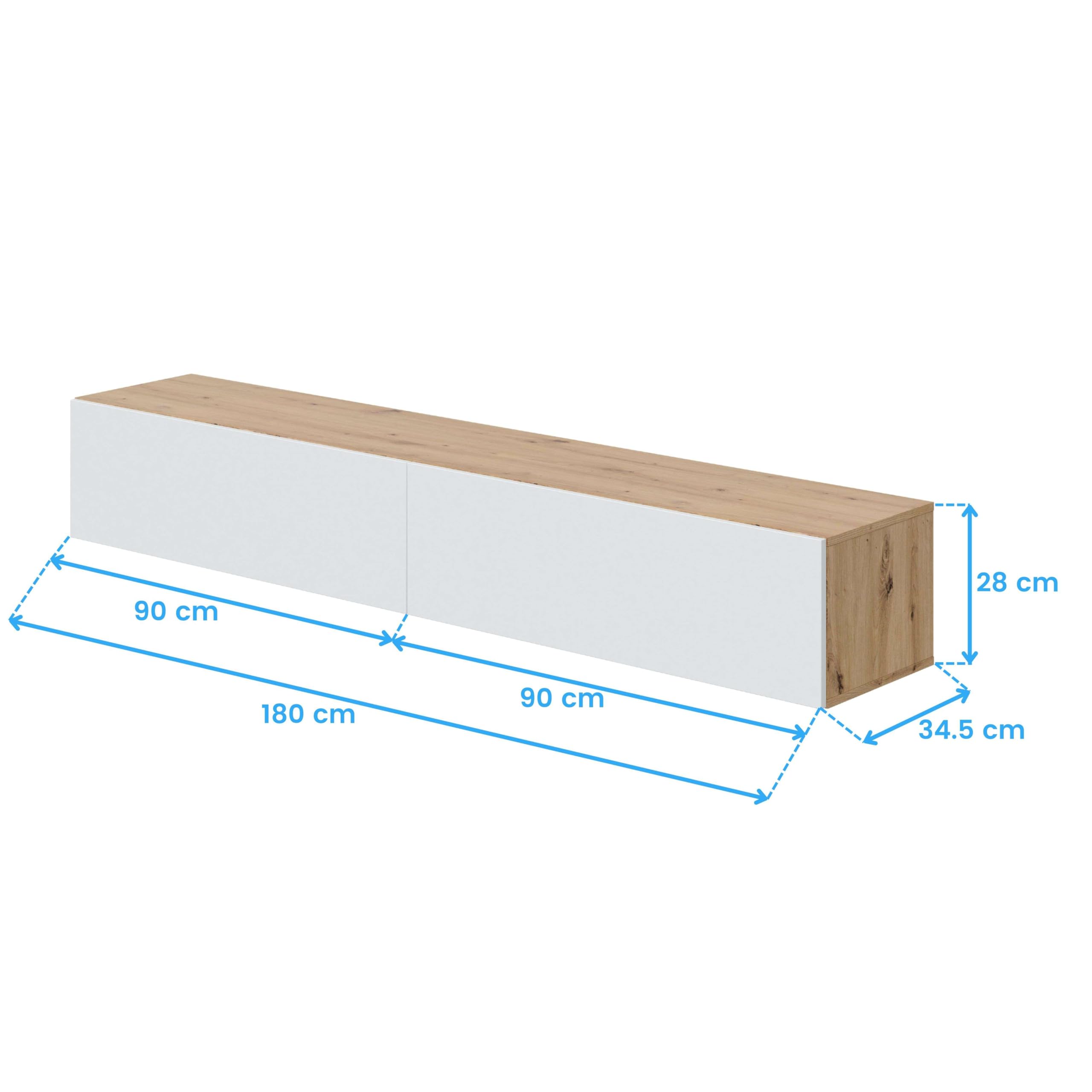 Habitdesign Muebles TV de Comedor Kaway Color Roble Nodi y Blanco Artik 35x180x28 cm