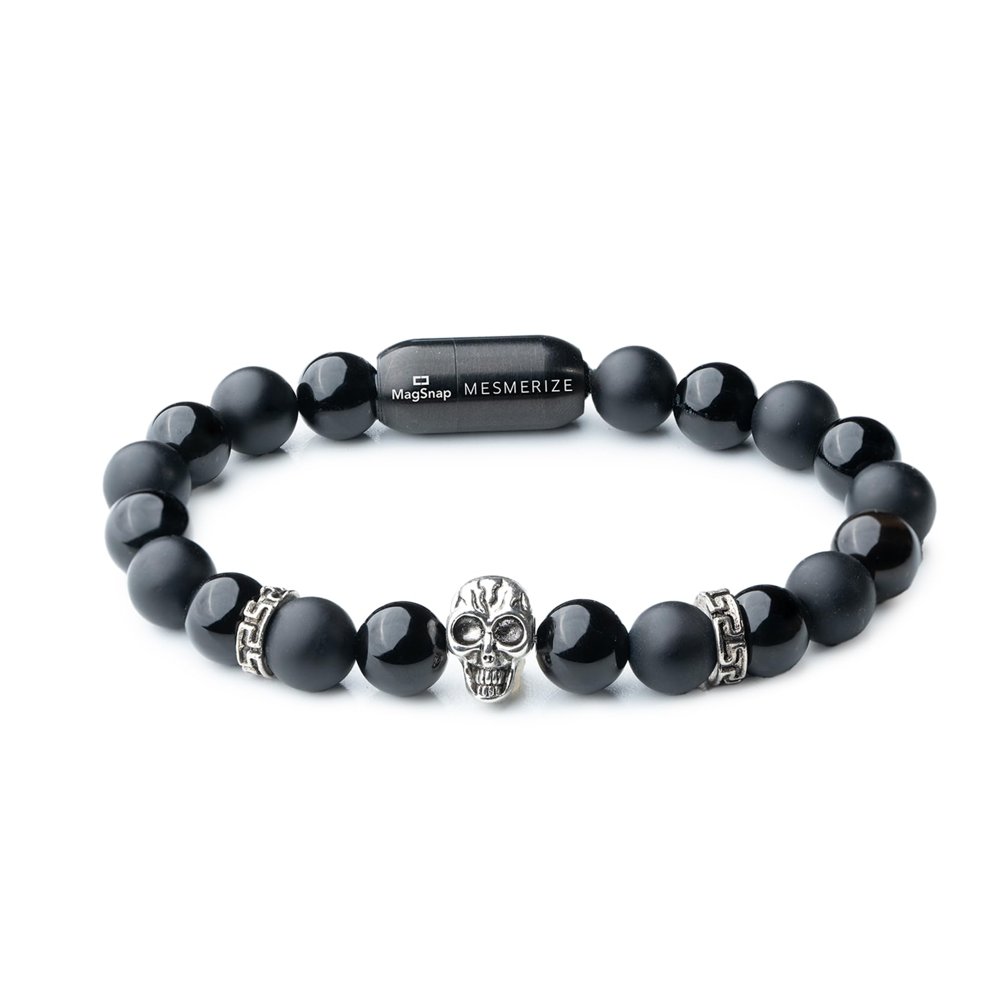 Mesmerize Natural Stone Bracelet with Silver Metal Skull Charm | Matte and Gloss Onyx Bracelet for Men | 8mm Beads Size (M) (B0CYGW7RH1) Amazon Price History, Amazon Price Tracker