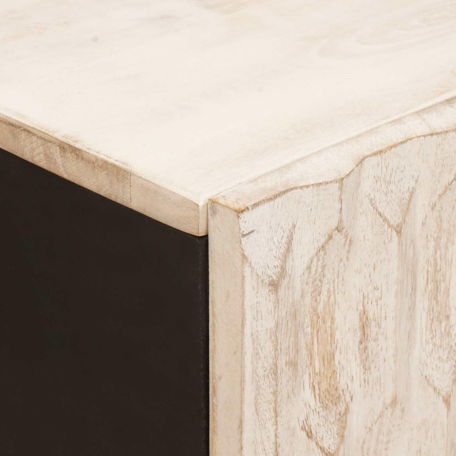 Buffet avec porte en bois de manguier massif, finition blanche, 60 x 33 x 75 cm, pour salon, salle à manger, espace de rangement, gestion des câbles et décoration