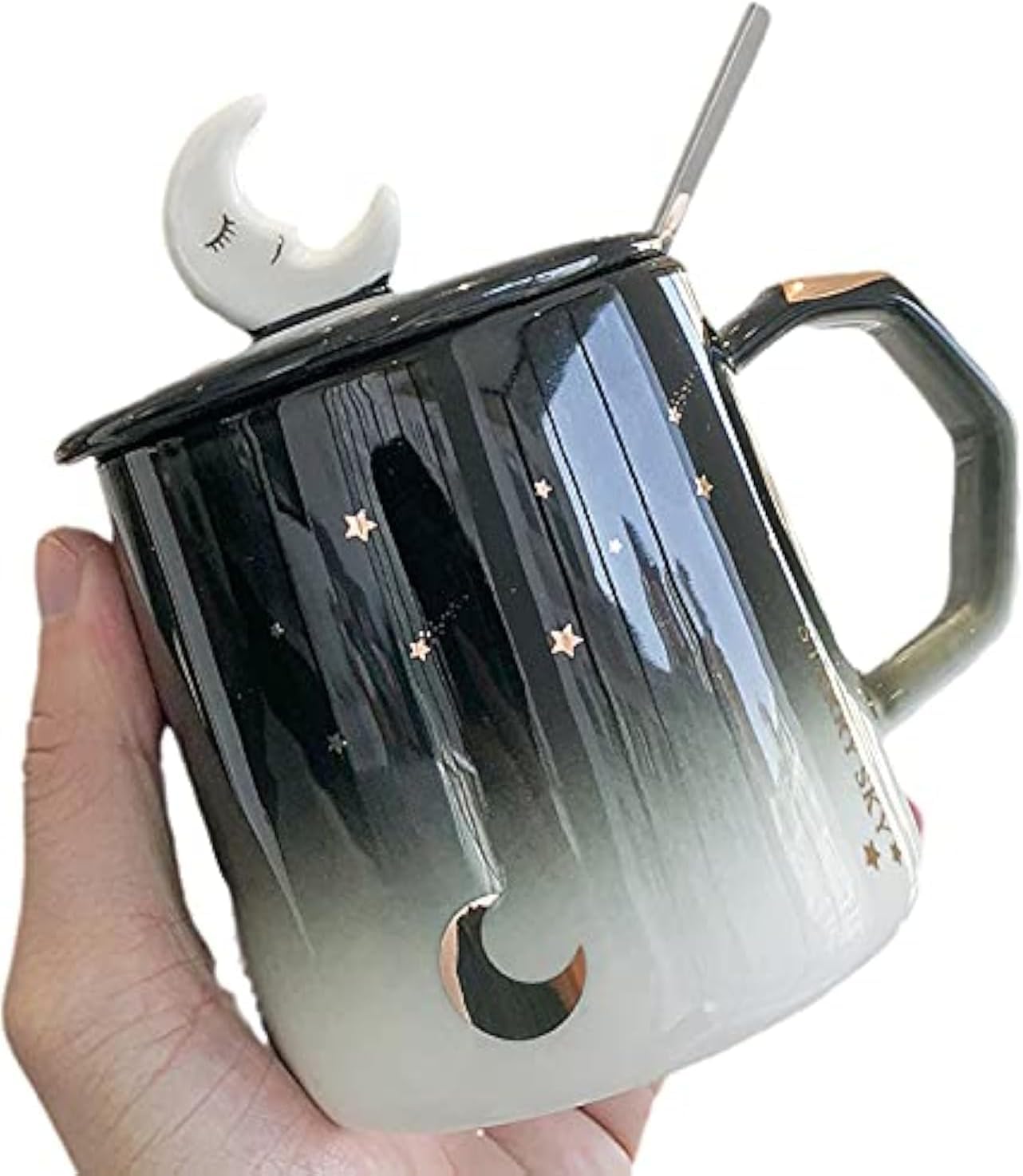 Ceramic Coffee Tea Mug with 3D Moon Lid | Spoon - 1pc (400 ml)