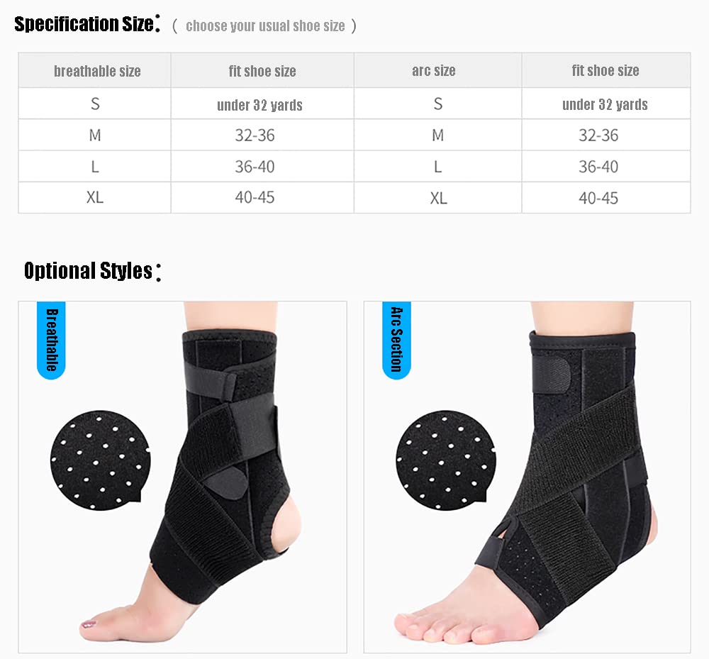 Tobillera - Envoltura ajustable para tobillos débiles y torcidos, daños en los ligamentos, disfunción del tendón tibial posterior, correa elástica para mujeres y hombres,Standard breathable model,M