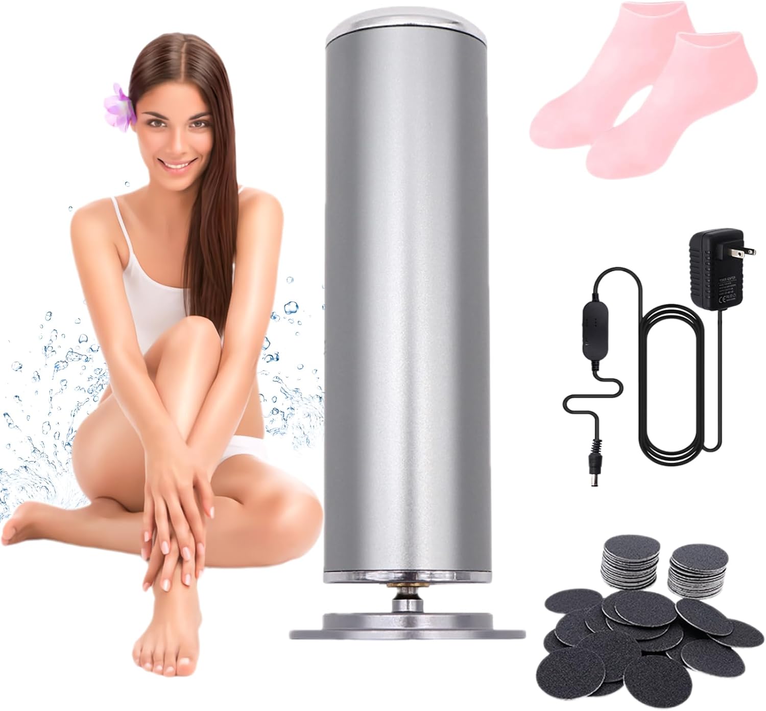 Electric Foot Callus Remover, Electric Foot File Callus Remover with 60pcs Replacement Sandpaper Disk, Electric Callus Remover for Women Men Dead Dry Crack Skin Calluses (Gray)