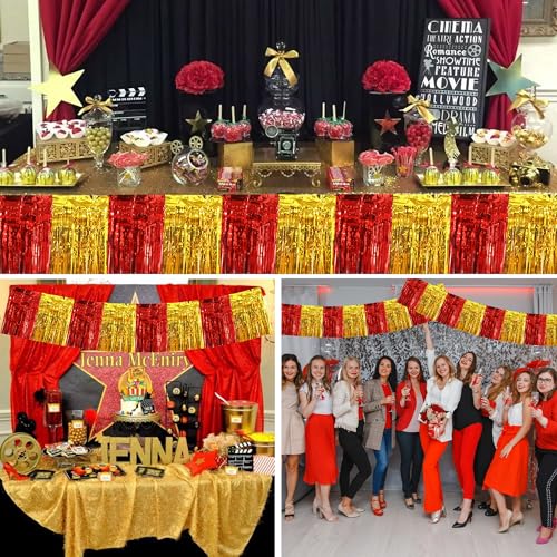 Image of BEISHIDA 3 Packs Metallic Foil Fringe Garland Red Gold Wall Hanging Tinsel Fringe Banners for Car Floats Bridal Shower Wedding Birthday Easter Graduation Holiday Party Decoration(30 Feet)