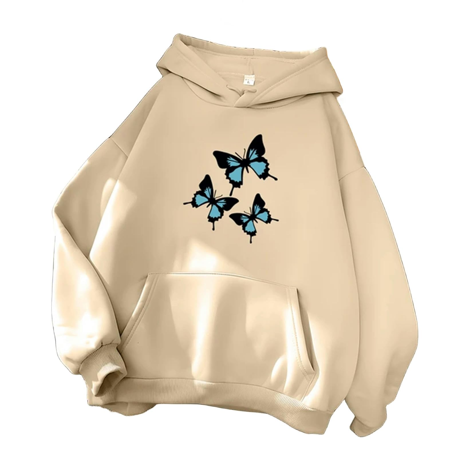 Felpe Donna Butterflies Graphic Print Felpe con Cappuccio Donna Chic Manica Lunga Oversize Felpa Donna Abbigliamento Donna