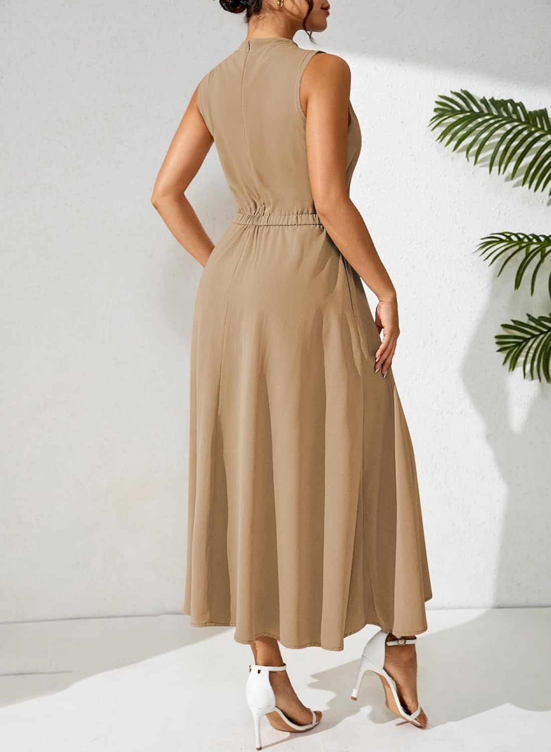 Pink Queen Business Casual Dress for Women 2026 Summer Office Work Midi Sleeveless A Line Empire Waist Semi Formal Dress