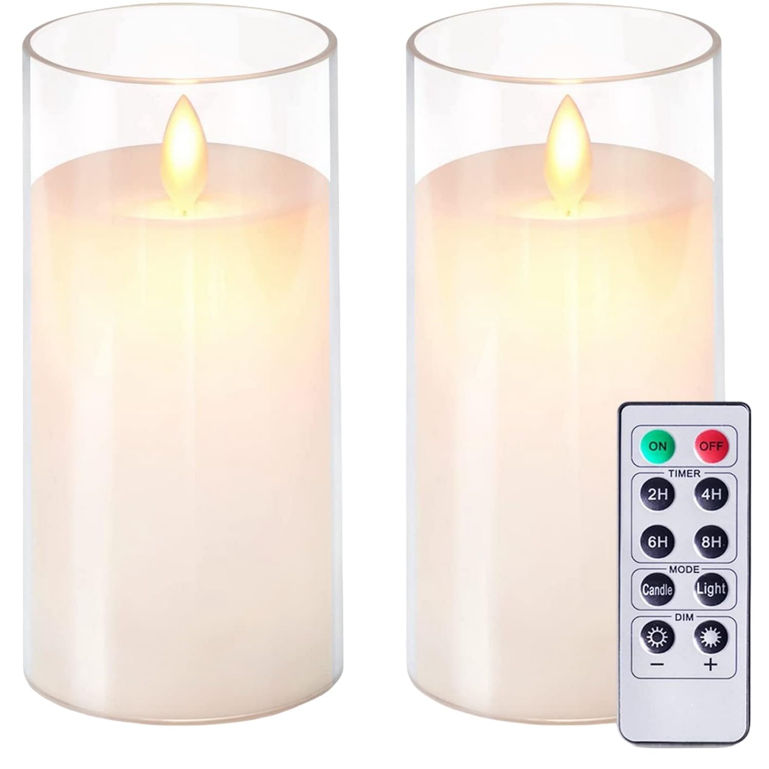 LTETTES Flameless LED Candles AA Battery Powered with White Acrylic Fiber Glass with Remote Controller and Timer for Home Festival Wedding Decor (Set of 2-3" D x 6" H)
