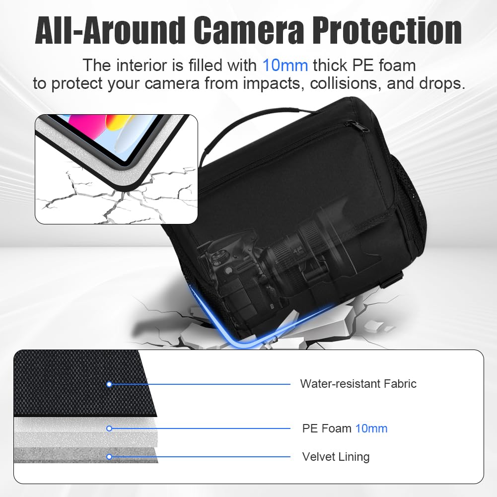 Sac pour Appareil Photo Bandoulière, Camera Bag DSLR, Sac à Dos pour Appareil Photo Crossbody Sling Compact Compatible avec Canon Nikon Sony SLR/DSLR Appareils Reflex/Hybride