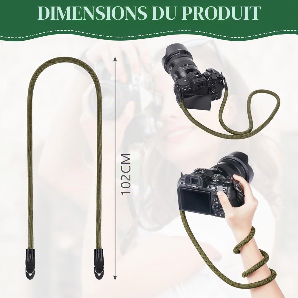 flintronic Sangle Appareil Photo, Bandoulière en Corde en Nylon, Courroie de Cou pour Appareil Photo, pour Canon, Appareils Photo pour Les Caméras Nikon, Sony, Fujifilm, Olympus, Leica - 102 cm