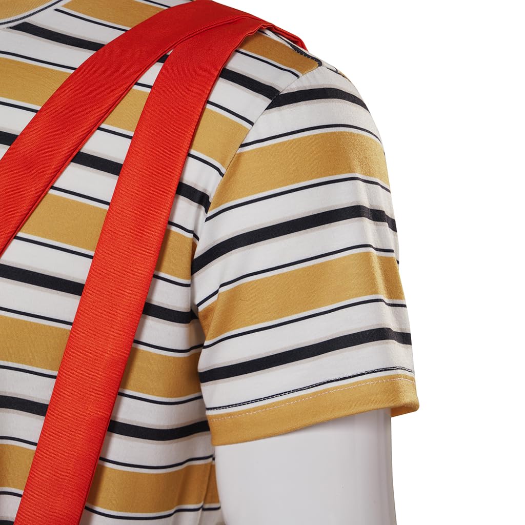 El Chavo Kostüm Herren Chavo Cosplay Gestreiftes T-Shirt Strapshose Hut Outfit Halloween Dress Up Set