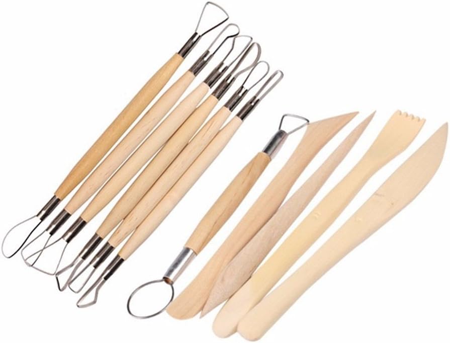 Pottery Sculpture Carving-KangTeer 11PCS Wood Handle Wax Pottery Clay Sculpture Mud Carving Tool DIY Craft Set