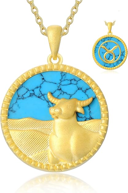 925 Sterling Silver Zodiac Necklaces for Women with Synthetic Blue Turquoise Constellation Pendant 18K Yellow Gold Plated Jewelry for Her