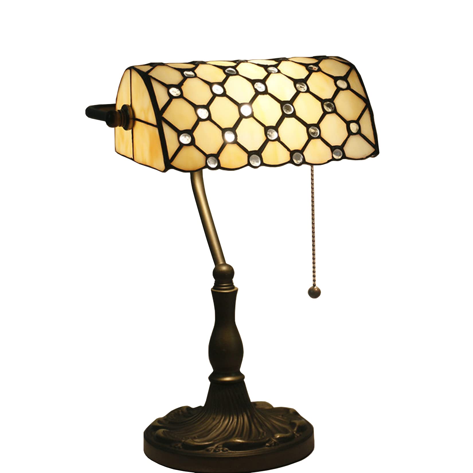 Lámpara de mesa Tiffany evita fatiga visual con su luz suave de cristal E27 retro