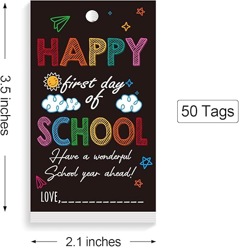 Miniatura 9 de Etiquetas para bolsas de regalo de regreso a clases, aquí está un brillante año escolar feliz primer día de escuela, etiquetas de regalo de