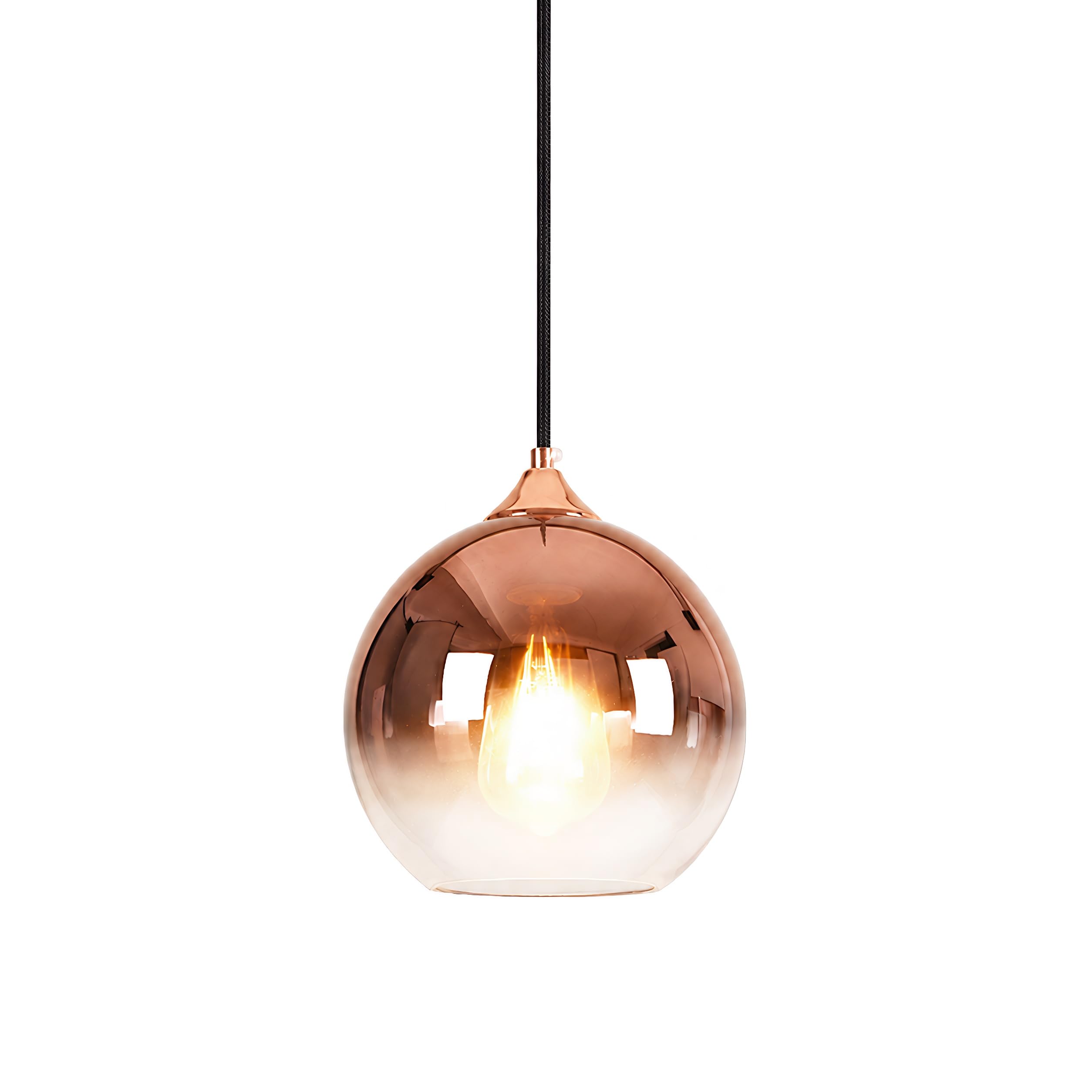 Suspension Vintage en Verre, Abat-Jour Boule Électroplaqué, Lampe Suspendue E27, Câble Réglable 150cm, pour Îlot de Cuisine, Salle à Manger, Chambre, Café (Or rosé, 30CM)