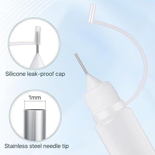 Miniatura 3 de Elesunory 100 botellas de punta de precisión con punta de aguja, 0.33 onzas líquidas, mini botellas aplicadoras de pegamento a granel, punta fina