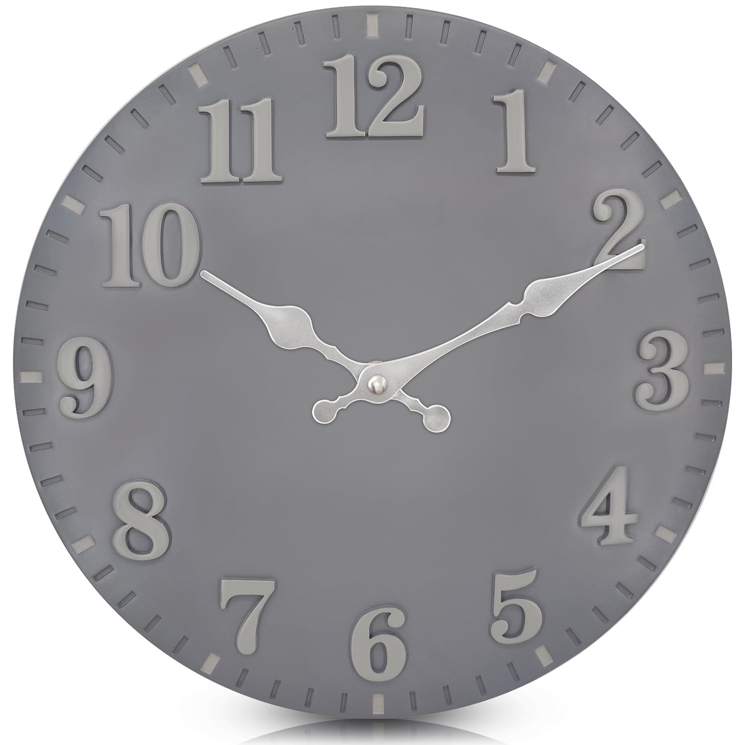 eYotto 12inch Gartenuhr Wetterfest, 30cm bemaltes Harz Outdoor wasserdichte Uhren für den Garten, stille Wanduhr Nicht tickende batteriebetriebene Außenuhr für Pool Strand Wohnzimmer dekorativ (Grau)