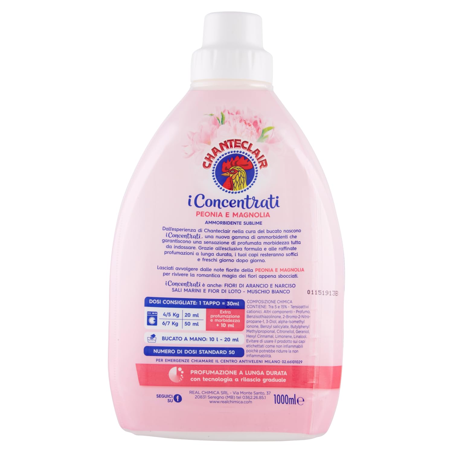 Chanteclair I Concentrati - Suavizante concentrado, aroma a peonía y magnolia, para ropa suave y perfumada, 50 lavados de 1000 ml + llavero Beni Culinari gratuito