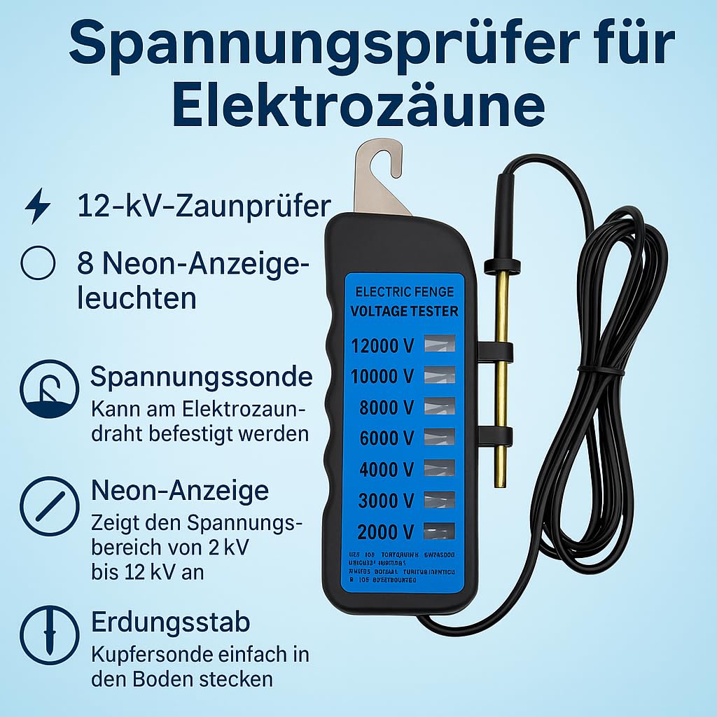 Probador de Voltaje de Cerca de 12 KV, Probador de Voltaje de Cerca Eléctrica, 8 Luces Indicadoras de Neón, Mini Probador de Cerca Eléctrico Portátil, Buscador de Fallas de 2000 a 12000 V