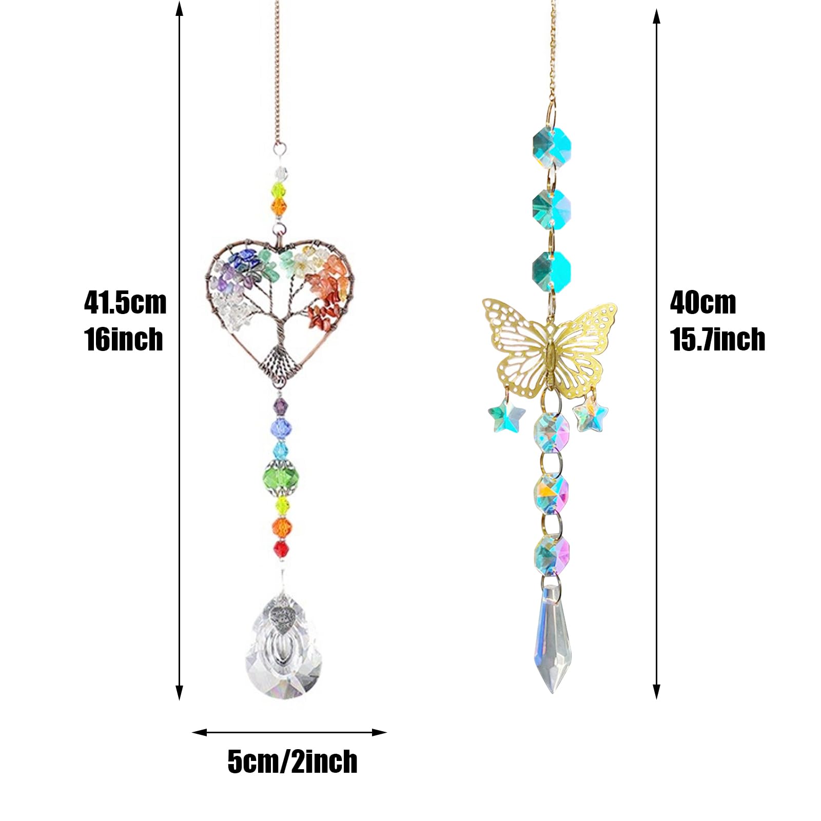 TYXHXTF 2 Piezas Atrapasoles de Cristal, Árbol de la Vida y Mariposa Campanas de Viento, Sun Catcher para Ventanas y Jardines, Prisma Colgante para Casa