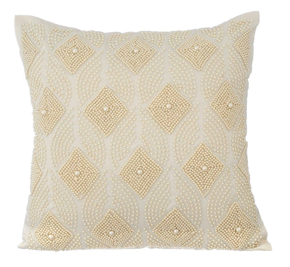 The HomeCentric Decorative Cushion Covers 40x40 cm (16x16 inch) Ivory, Cotton Throw Cushion Covers, Cushion Covers, Modern Throw Pillow Covers - Victoria Pearls โ image 1