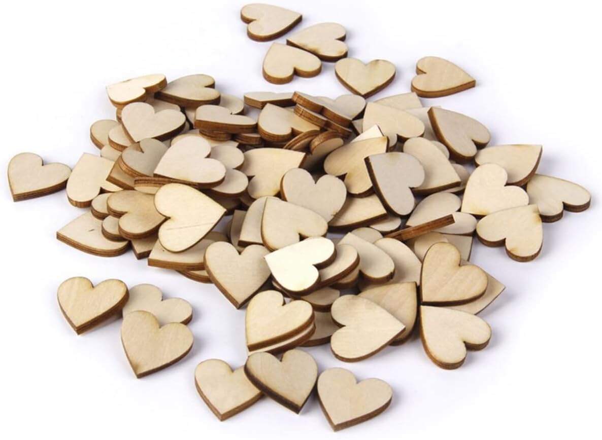 100pcs Unfinished Heart Wood Slices for Diy Crafts, Natural Wood Embellishments for Creative Projects