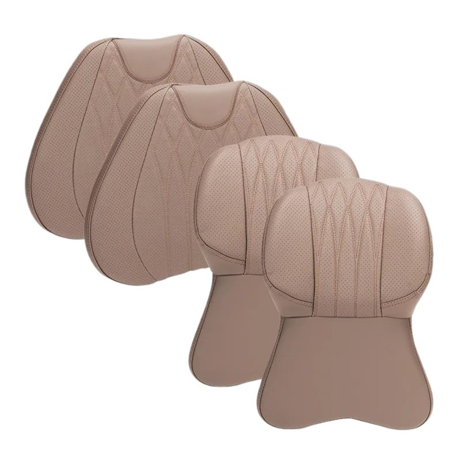 KAUWYEHD Car Seat Accessories Fit For BMW For Mercedes Nappa Leather Car Seat Cushion Lumbar Support Neck Pillow(Dark apricot a)