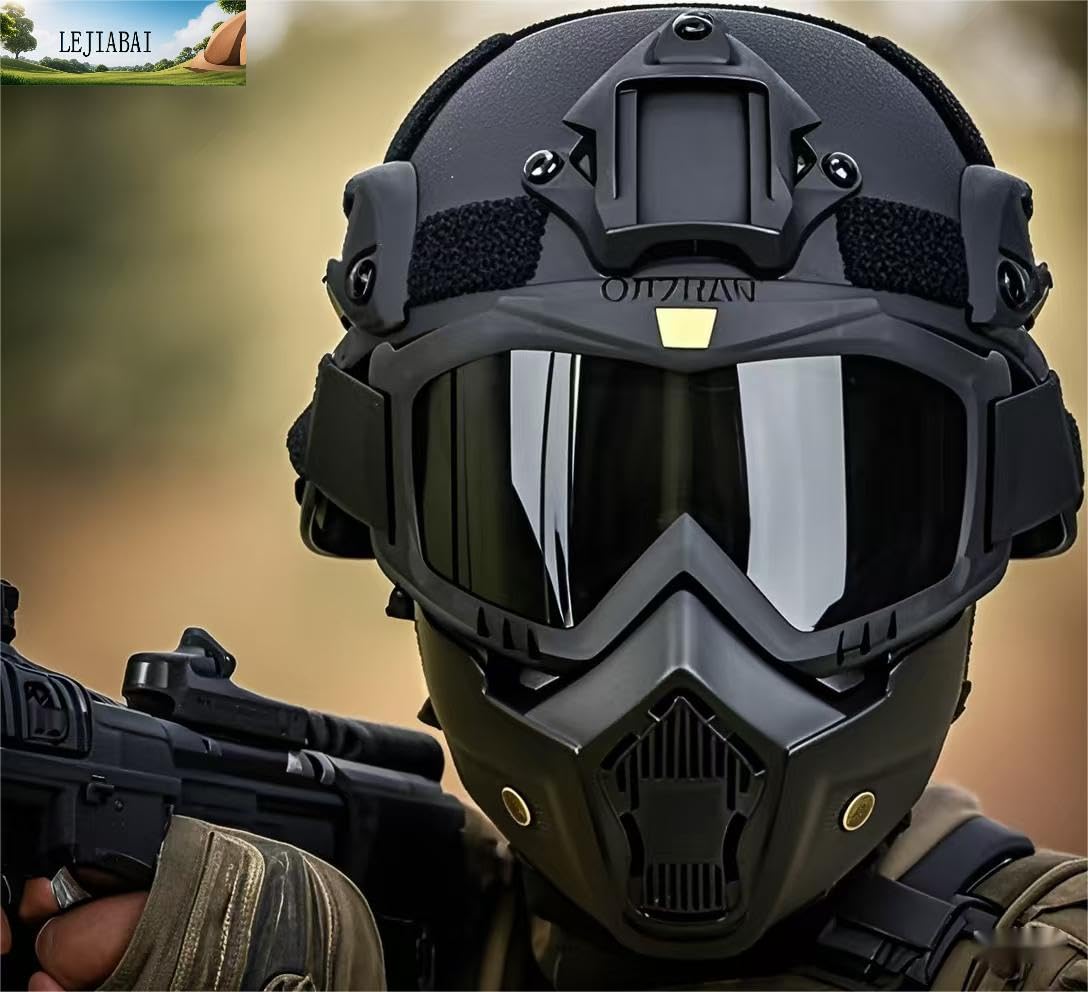 Tactical Airsoft Fast Helm, Mit Seitenschiene und NVG Halterung, Full-Face Airsoft Maske, Abnehmbare Anti-Nebel Schutzbrille, Halloween CS Spiel Rollenspiel Taktische Schutzausrüstung