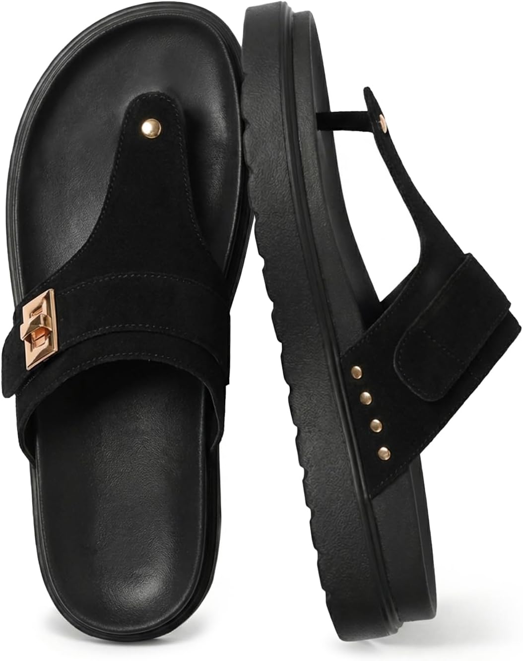 Coutgo Womens Platform Thong Sandals T-Strap Slip On Slides Summer Flats Beach Flip Flops
