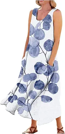 Plus Size Cotton Linen Summer Dresses for Curvy Women 2025 Sleeveless Maxi Vacation Beach Sundresses with Pockets