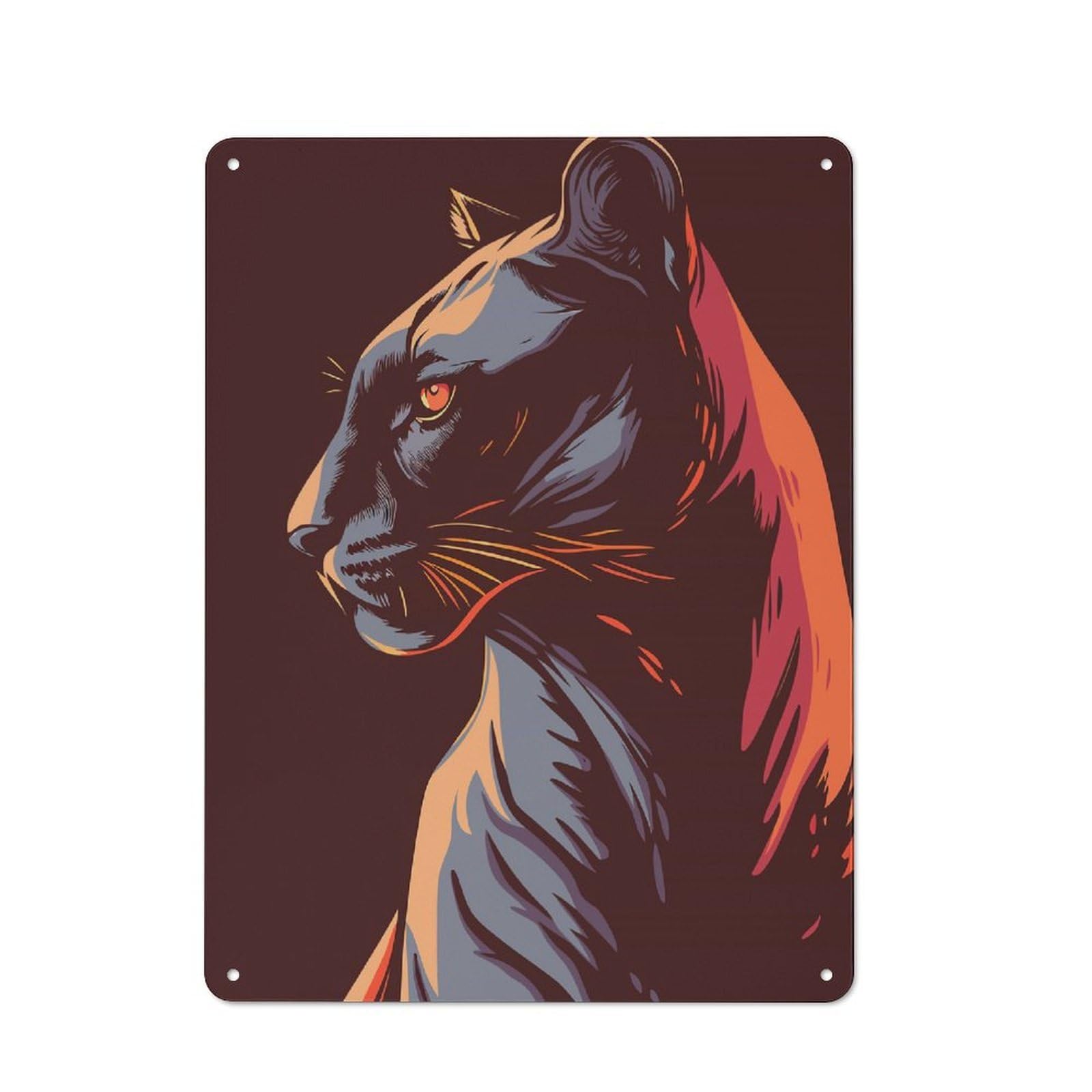 Metal Wall Plaque with Stylized Black Panther Portrait Design 40x30cm, Retro Novelty Wall Art for Bedroom, Kitchen, Office Or Living Room